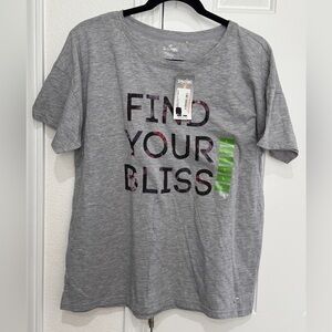Spalding Gray Graphic T-Shirt “Find Your Bliss”. Women’s Size L.